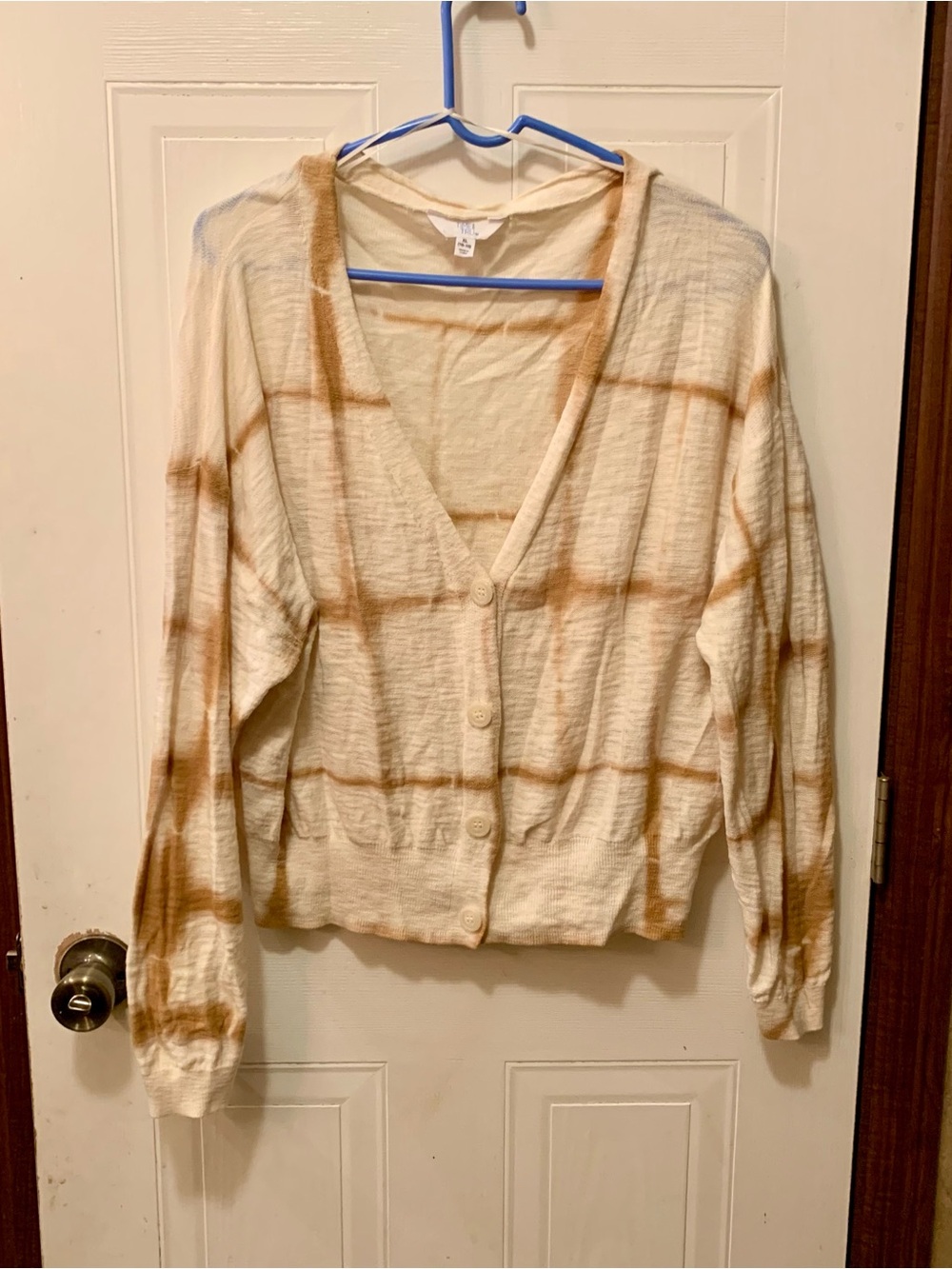 Time and Tru Brown Grid Plaid Tie Dye Cardigan Size XL 16-18 Lightweight Cotton